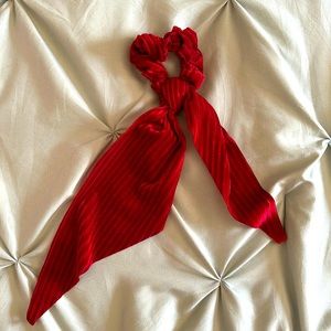 A red velvet scrunchie